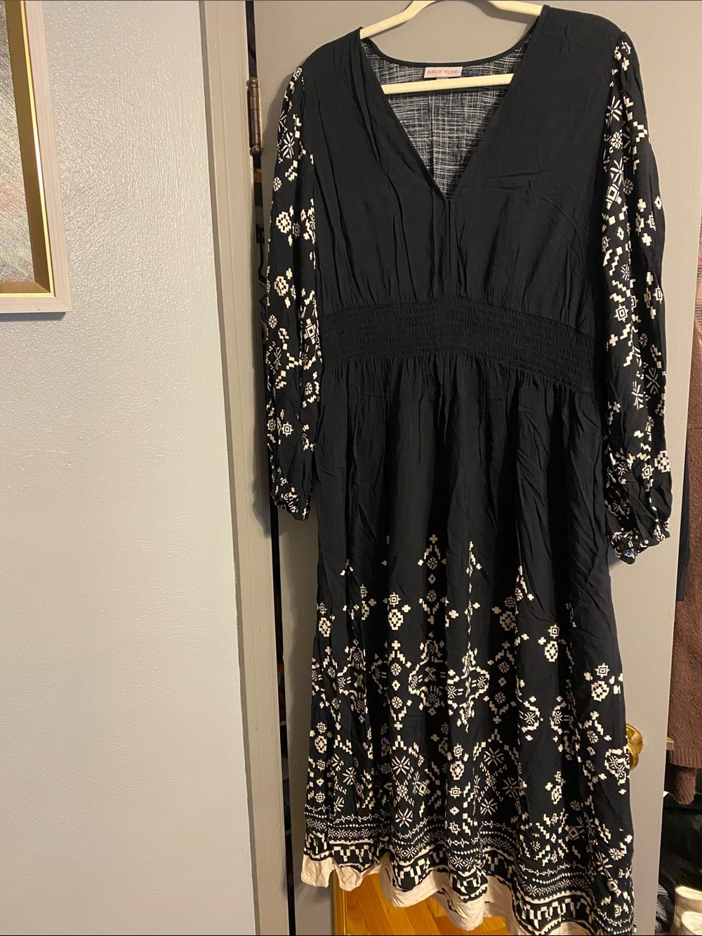 Knox Rose Black Midi Dress with White Embroidered Border